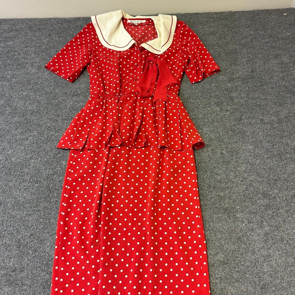R.J. CLANCEY Dress Womens Size S Red Polka Dot Sailor Peplum Vintage Pin Up
